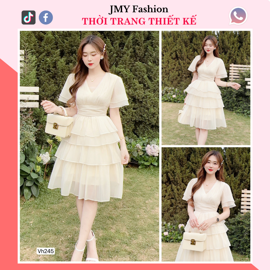 váy voan tơ cổ V nữ tính