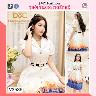 V3535 Váy trắng tafta cổ vest (tặng kèm đai) [DVC&ACC] váy trắng hoạ tiết đô thị sang chảnh