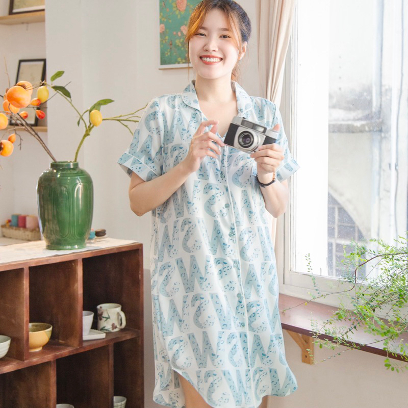 Đầm pyjama mặc nhà nhẹ nhàng Solla Home chất lụa cao cấp