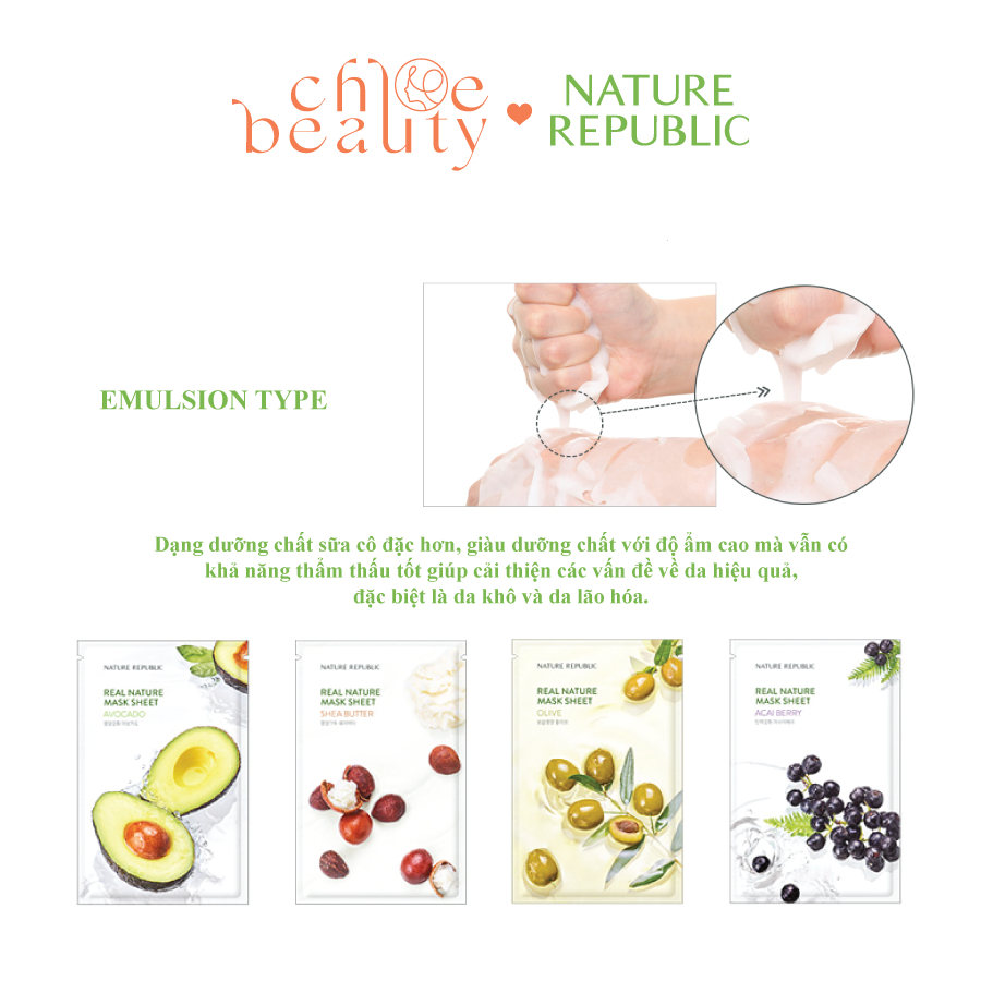 Combo 10 mặt nạ giấy dưỡng da NATURE REPUBLIC Real Nature Mask Sheet 23ml/1 mask