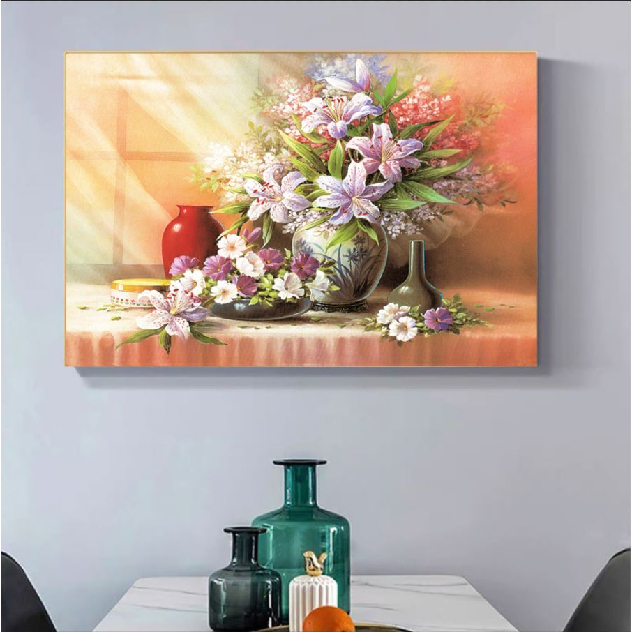 D1 Tranh Treo Tường Hoa Vintage Cúc Mẫu đơn Hồng Ly Decor Phòng Ngủ/ Phòng Khách Phong Cảnh Họa tiết sơn dầu