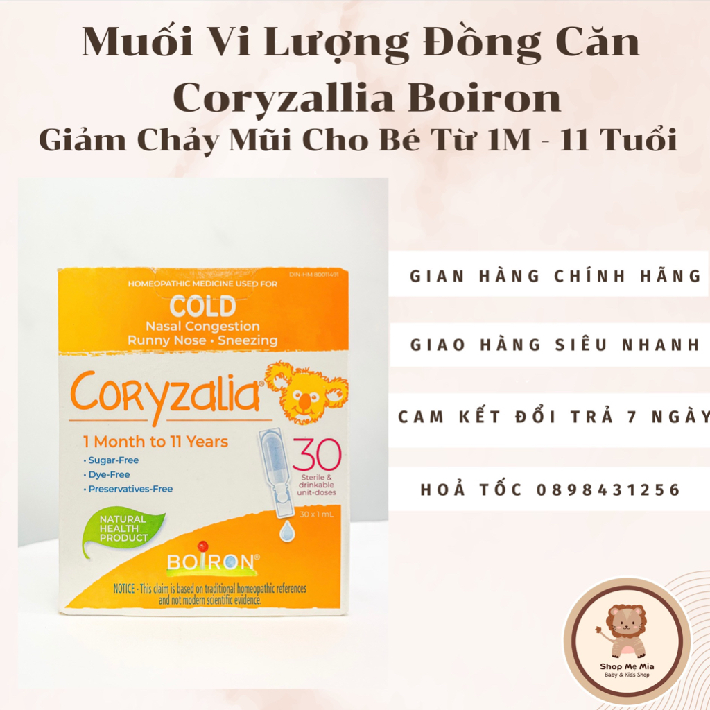 Muối uống vi lượng đồng căn Coryzalia Boiron giảm chảy mũi cho bé từ 1m - 11 tuổi