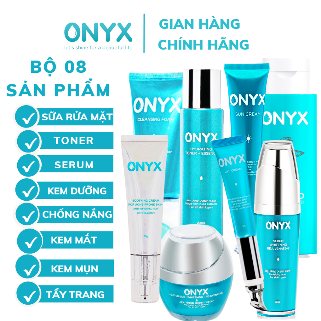 Bộ 8 Món Mỹ Phẩm ONYX Dưỡng Da Trắng Mịn, Ngăn Ngừa & Giảm Thâm Mụn, Nếp Nhăn, Siêu Cấp Ẩm ONYX Cosmetics Bảo Thy