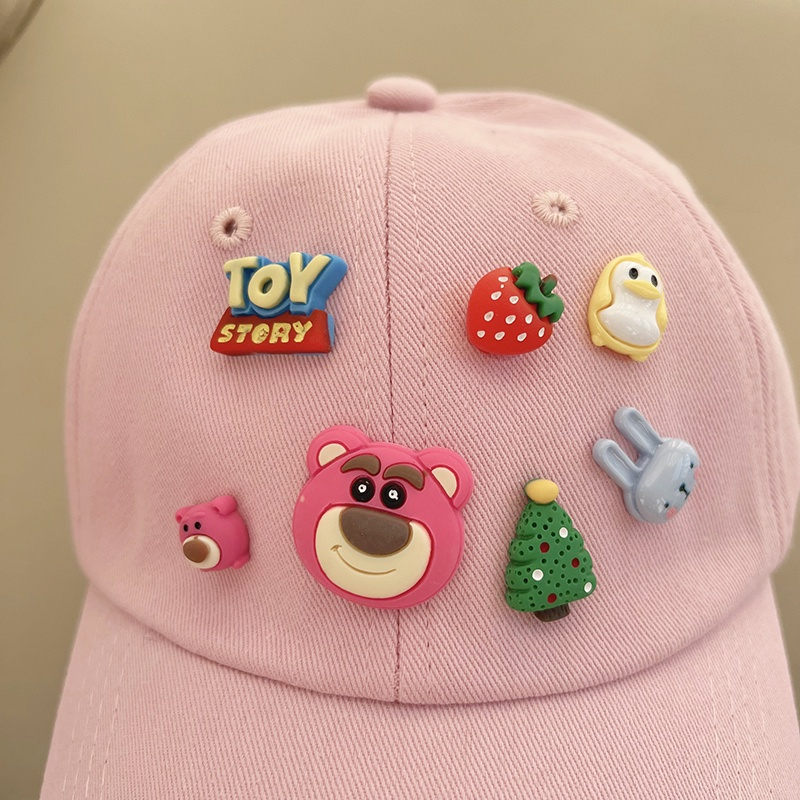 Mũ Lưỡi Trai Vải Cotton Họa Tiết Gấu Và Dâu Mũ chống nắng thông thường cho trẻ em, mũ bóng chày vành rộng 50-54 cm