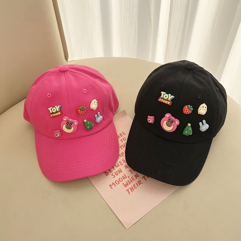 Mũ Lưỡi Trai Vải Cotton Họa Tiết Gấu Và Dâu Mũ chống nắng thông thường cho trẻ em, mũ bóng chày vành rộng 50-54 cm