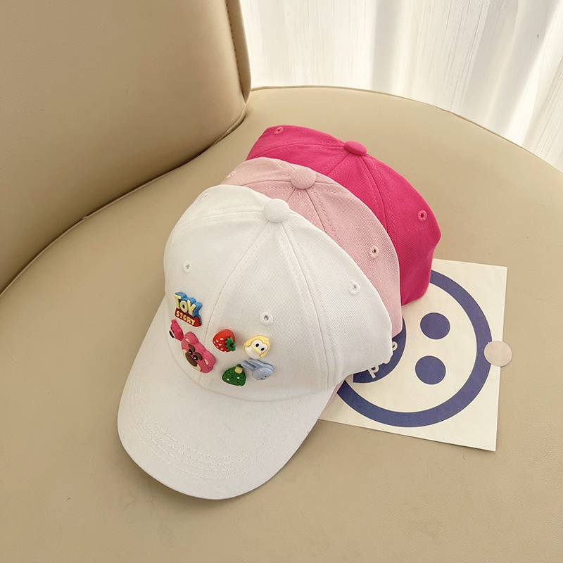 Mũ Lưỡi Trai Vải Cotton Họa Tiết Gấu Và Dâu Mũ chống nắng thông thường cho trẻ em, mũ bóng chày vành rộng 50-54 cm