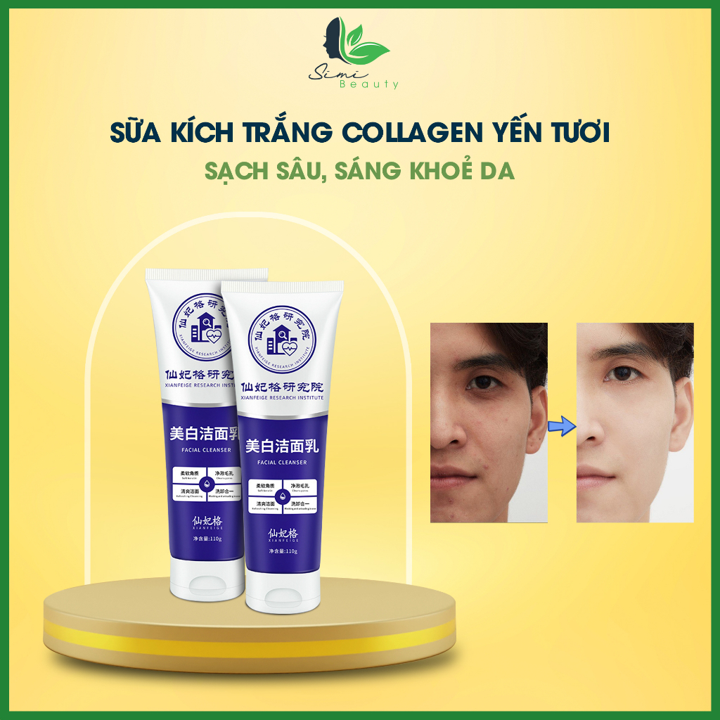Sữa rửa mặt kích trắng Collagen yến Tươi - Trắng da, làm sạch sâu, hỗ trợ giảm mụn, kích trắng Collage