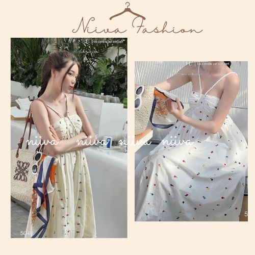 Đầm Maxi Hở Lưng Váy Dự Tiệc 2 Dây, Váy Hoa Thêu Rút Dây Ngực Cổ Yếm Hàng Thiết Kế 2 Lớp, Dạo Phố, Đi Chơi Đều Hợp.