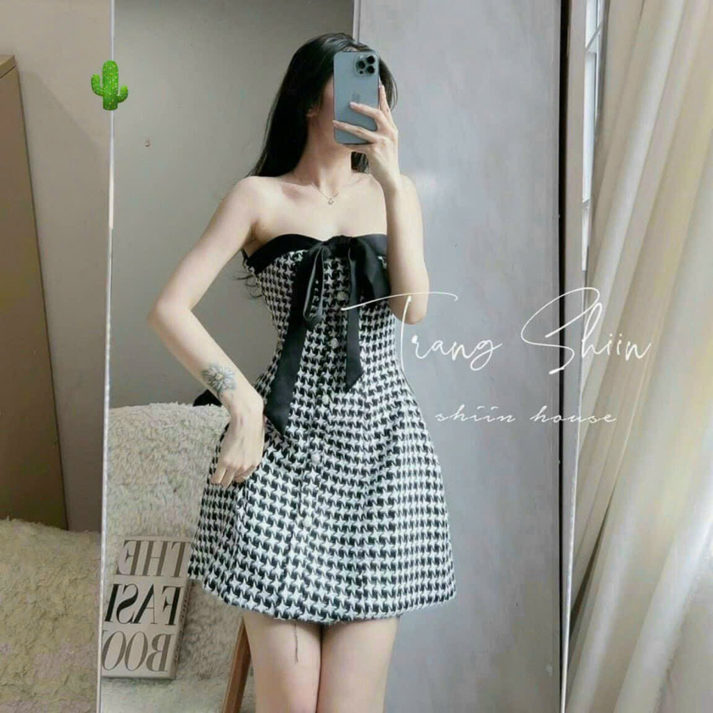 Vyas cup ngực cài nút dọc caro buộc nơ D STORE