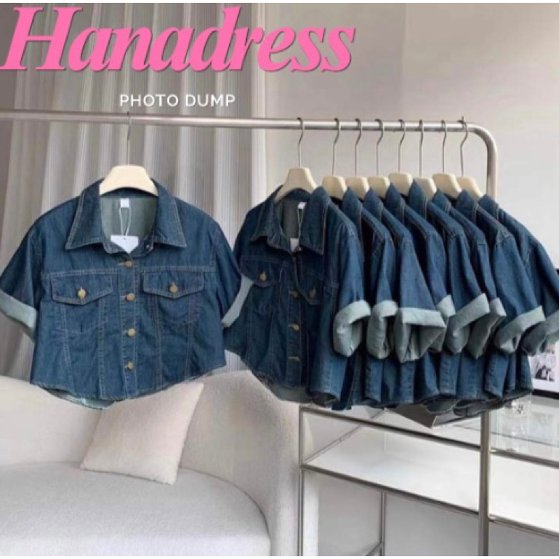 Áo khoá jeans denim xanh đậm khuy đồng tay sắn siêu phẩm