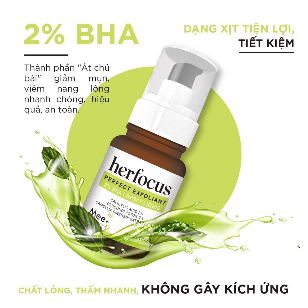Viêm nang lông, viêm lỗ chân lông HERFOCUS - Xịt viêm nang lông 2% BHA Mee Natural
