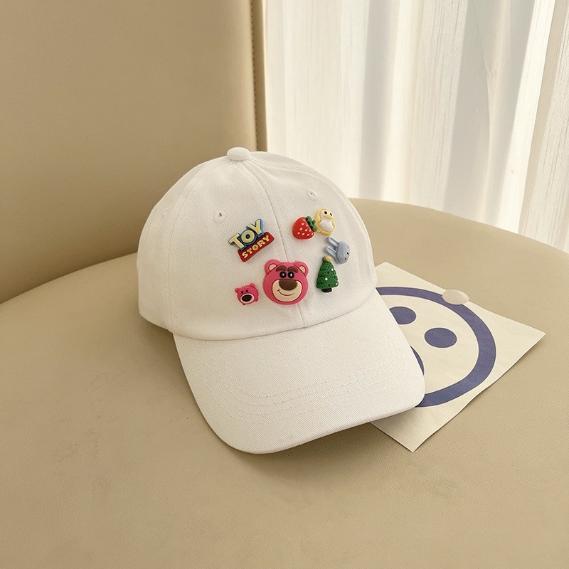 Mũ Lưỡi Trai Vải Cotton Họa Tiết Gấu Và Dâu Mũ chống nắng thông thường cho trẻ em, mũ bóng chày vành rộng 50-54 cm
