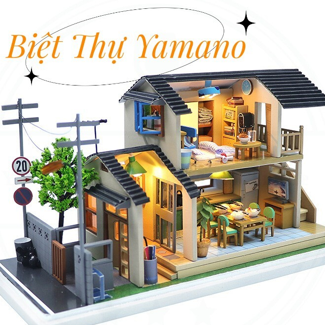 Mô hình DIY Nhà búp bê, biệt thự búp bê thủ công tự làm lấy bằng gỗ phong cách kiến trúc Nhật Bản Biệt Thự Yamano