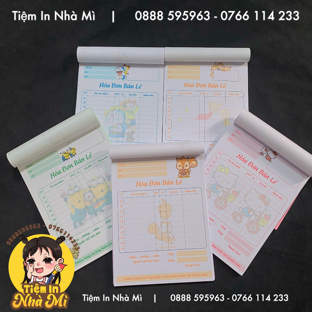 Hoá đơn bán lẻ hoạ tiết dễ thương 1 liên