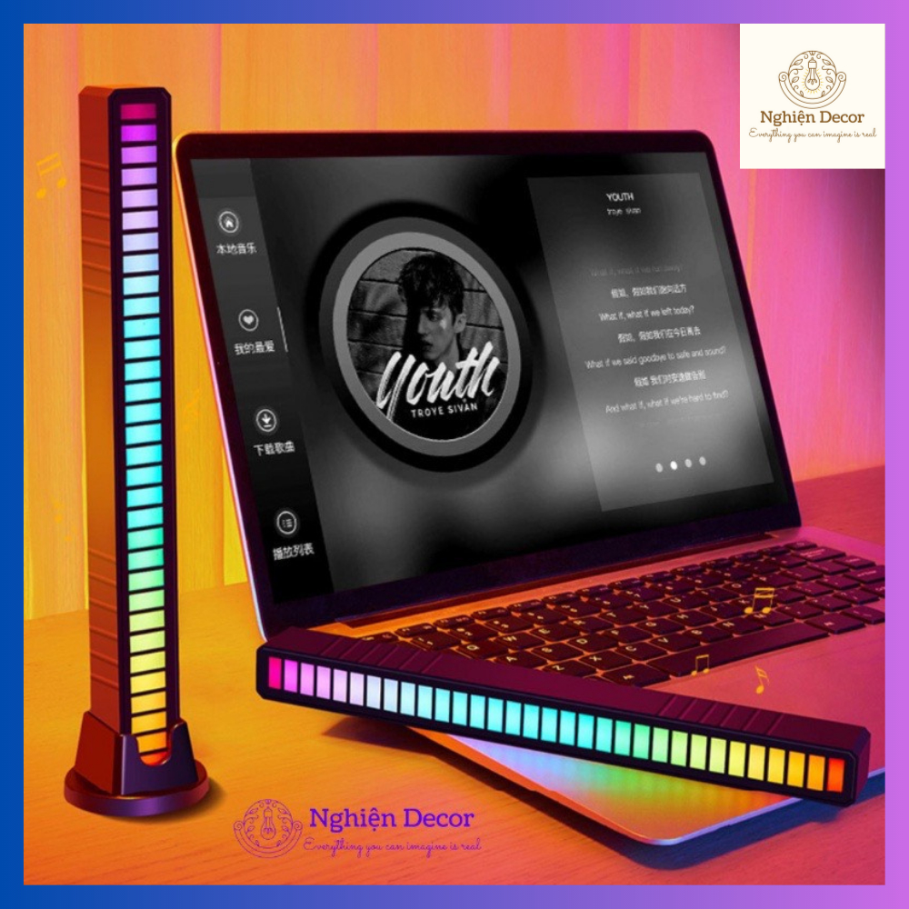 Thanh đèn led RGB nháy theo nhạc 16 TRIỆU MÀU điều khiển bằng cảm biến âm thanh siêu nhạy trang trí PC