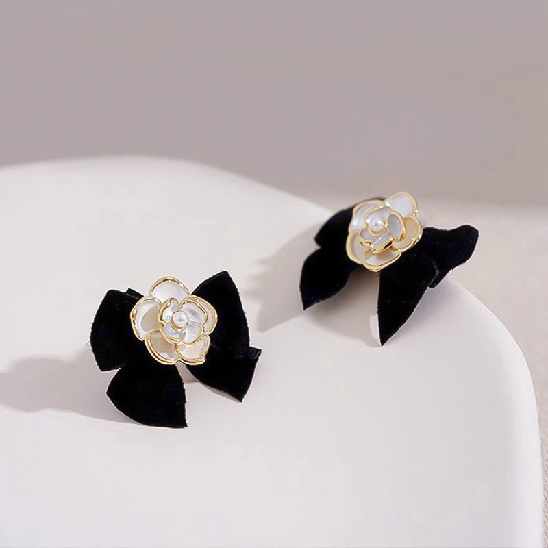 ⚡Bông Tai Mạ Bạc 925 Hình Nơ Đính Hoa Trà Xinh Xắn Thời Trang Cao Cấp Cho Nữ