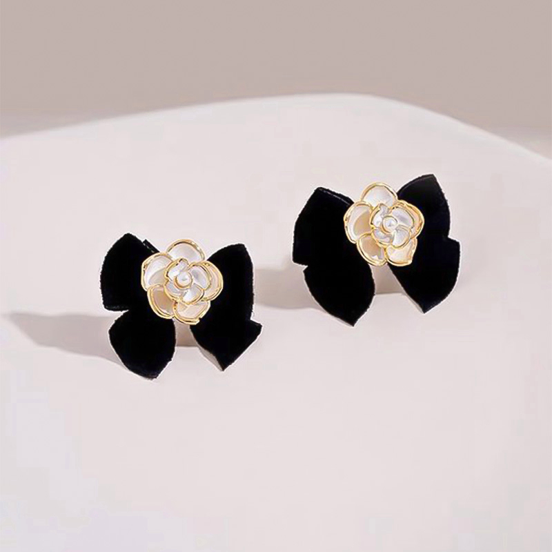 ⚡Bông Tai Mạ Bạc 925 Hình Nơ Đính Hoa Trà Xinh Xắn Thời Trang Cao Cấp Cho Nữ