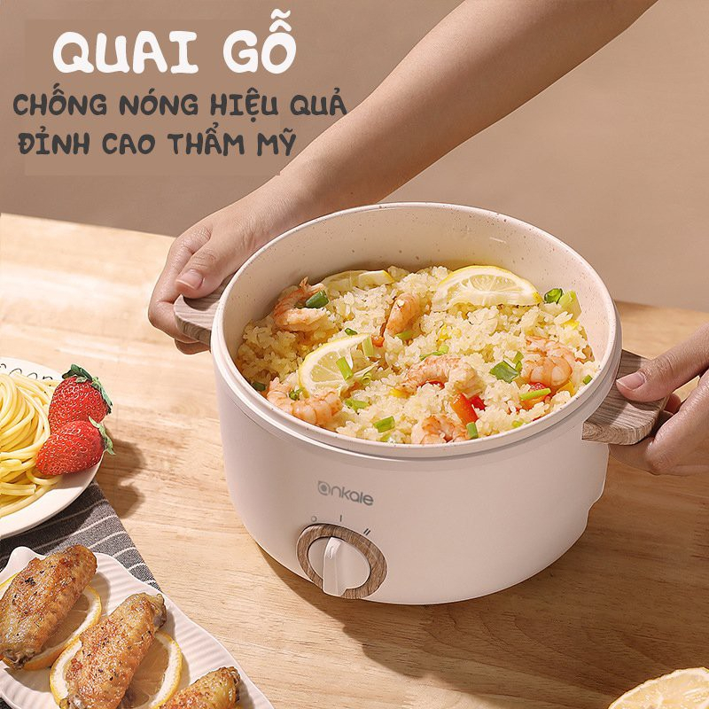 Nồi lẩu điện mini đa năng đế chống dính, nồi nấu cháo, chiên xào, hấp, luộc, ăn lẩu tiện dụng