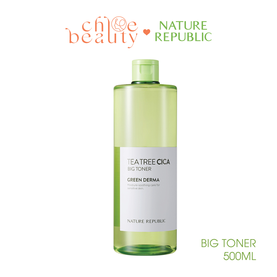 Nước cân bằng da cho da mụn, nhạy cảm NATURE REPUBLIC Green derma Tea tree Cica Big Toner 500ml