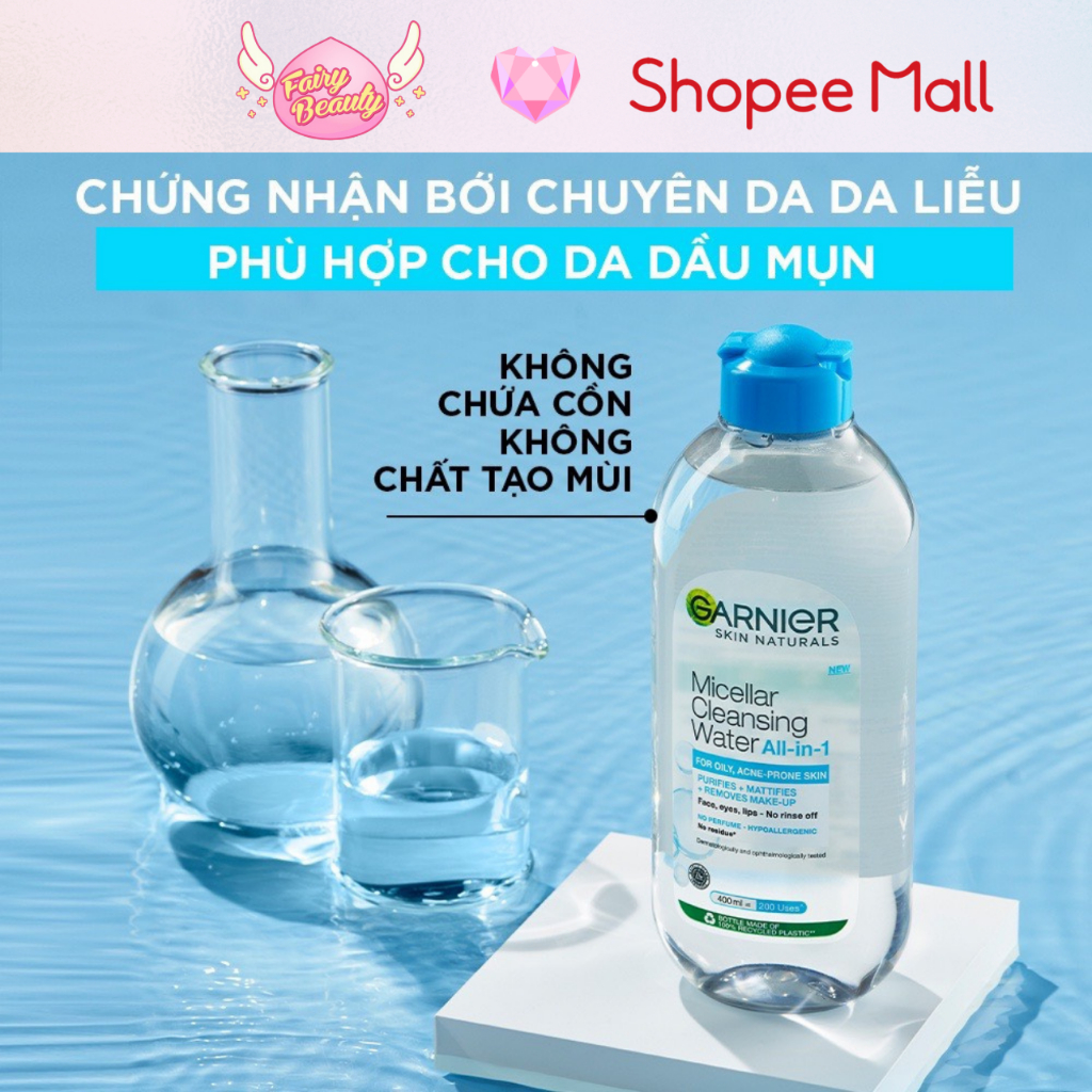 [GARNIER] Nước Tẩy Trang Cho Da Dầu Mụn,Hỗn Hợp Làm Sạch Sâu Dịu Nhẹ Micellar Water For Oily & Acne-Prone Skin 400/125ml