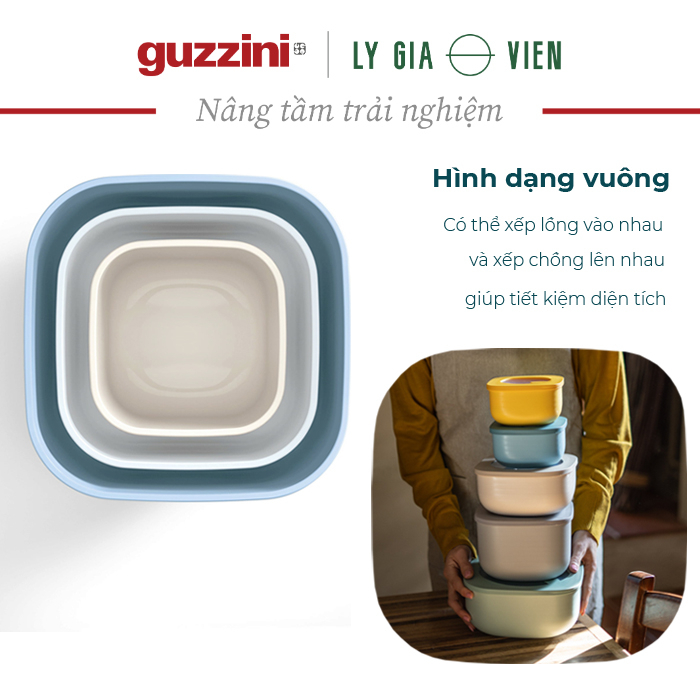 Bộ 3 Hộp Đựng Thực Phẩm Guzzini STORE&amp;MORE - Hộp Kín Không Khí - Phù Hợp Cho Tủ Lạnh/Tủ Đông/Lò Vi Sóng