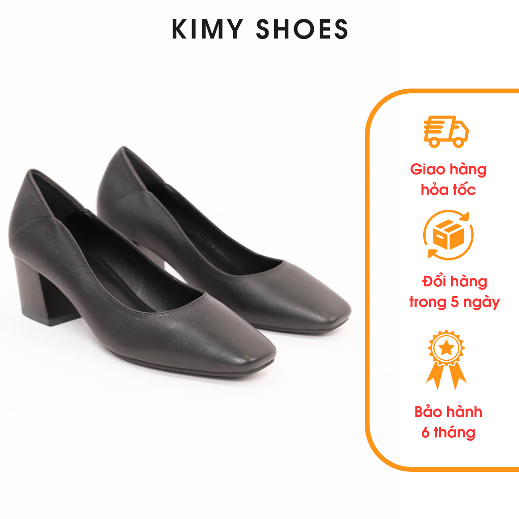 Giày cao gót tiếp viên hàng không nữ da thật mũi vuông gót trụ 6p hàng VNXK - Kimy Shoes