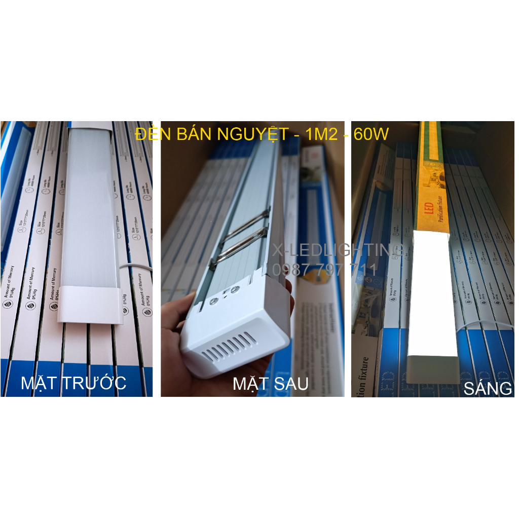 Đèn bán nguyệt, đèn T8, Đèn tuýp, đầu vuông -  60w - dài 1m2