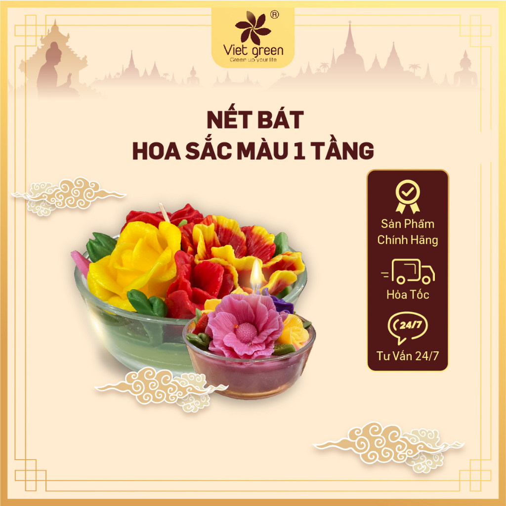 Nến Bát Sắc Màu VIỆT XANH Một Tầng, Trang Trí, Thờ Cúng Dâng Lễ - 2 Bát/ Hộp