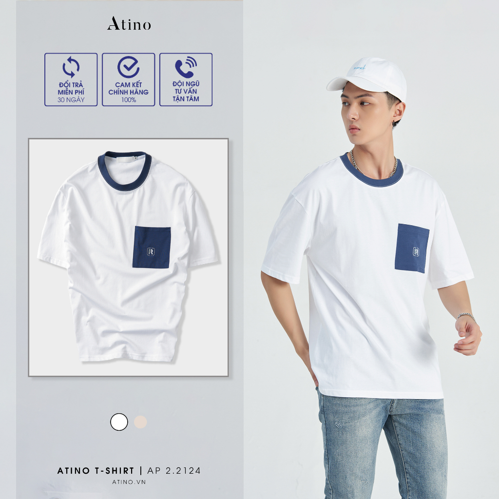 Áo Thun Ngắn Tay Nam Túi Ngực ATINO chất liệu 100% Cotton thoáng mát form Regular - Áo Phông Cộc Tay AP2.2124