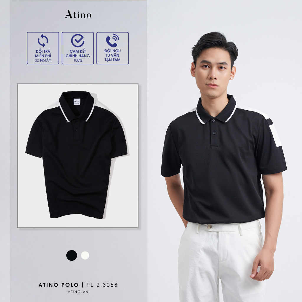 Áo Polo Nam phối vai BEIGE ATINO thanh lịch trẻ trung vải cá sấu Cotton cao cấp chuẩn form PL2.3058