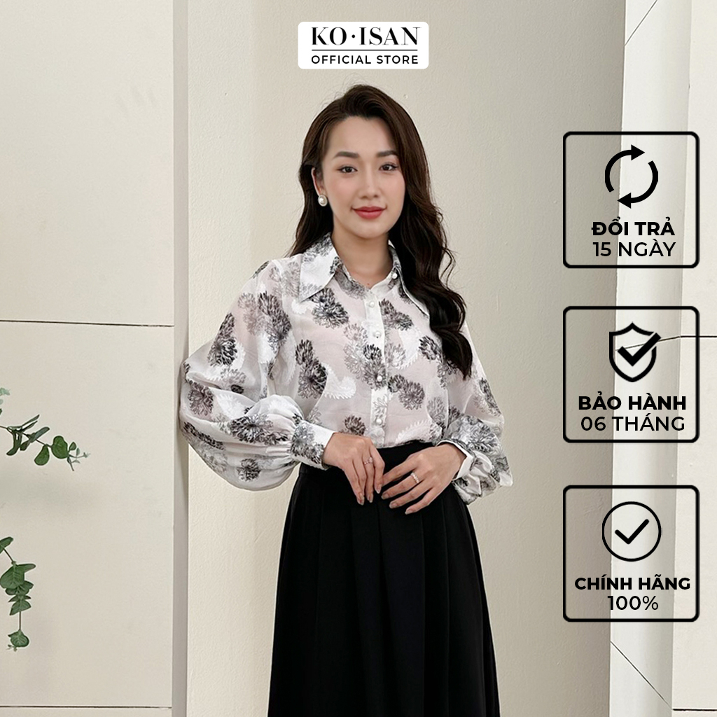 Áo sơ mi nữ dáng suông dài tay cửa tay bồng xinh xắn KOISAN Chất liệu cao cấp màu sắc tươi trẻ S2350343