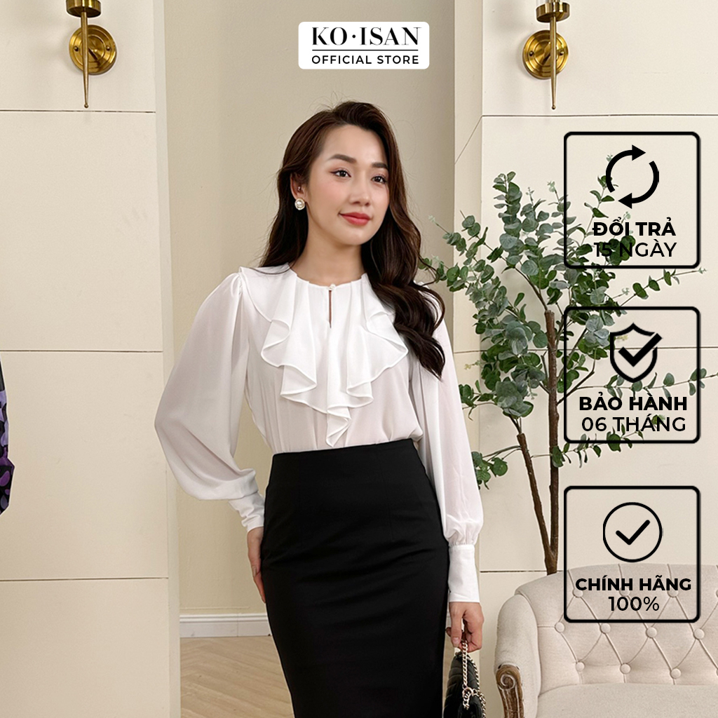 Áo sơ mi nữ KOISAN dáng suông cổ tròn bèo rủ mềm mại tay dài bồng chất liệu chiffon cao cấp S2350344-1