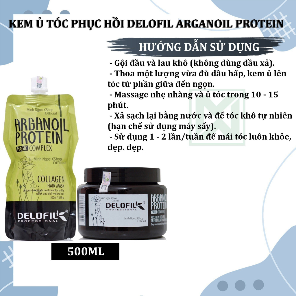 Kem ủ tóc, dầu hấp phục hồi hư tổn Delofil Collagen Hair Mask 500ML dạng túi chính hãng