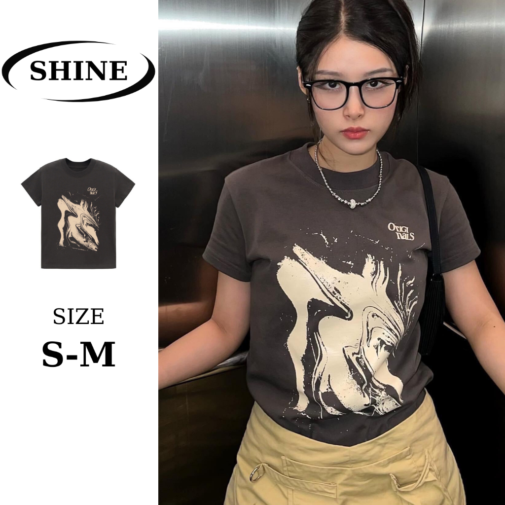 Áo Thun Baby Tee Basic Originals 100% Cotton 2023 SHINE CLOTHES,Áo thun nữ ngắn tay Marble Effect Baby T-Shirt