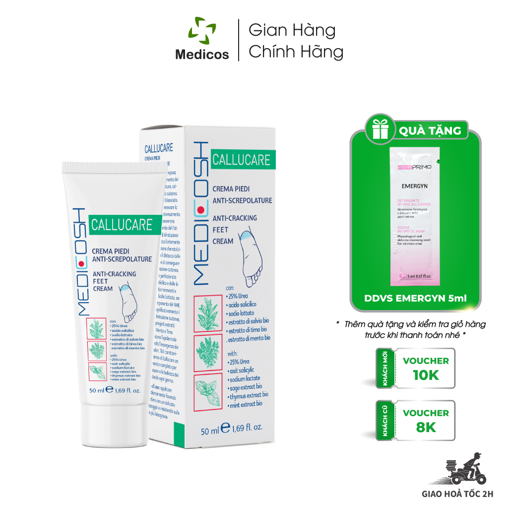 Kem Nứt Gót Chân & Chai Sạn Medicosh Callucare Nhập Khẩu Từ Italy (Tuýp 50ml)