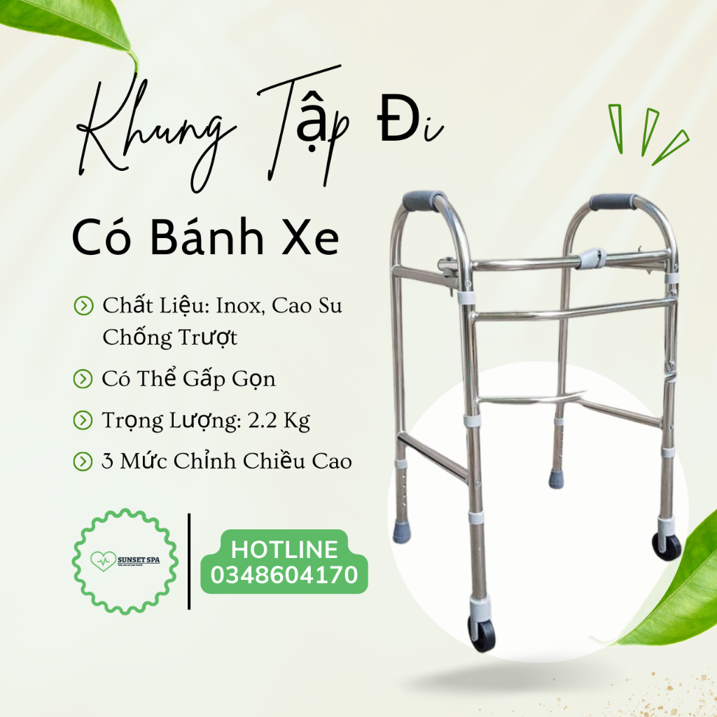 Khung Tập Đi Có Bánh Xe Dành Cho Người Già, Người Hồi Phục Sau Chấn Thương (Loại Tốt) - Khung Tập Đi Đài Loan