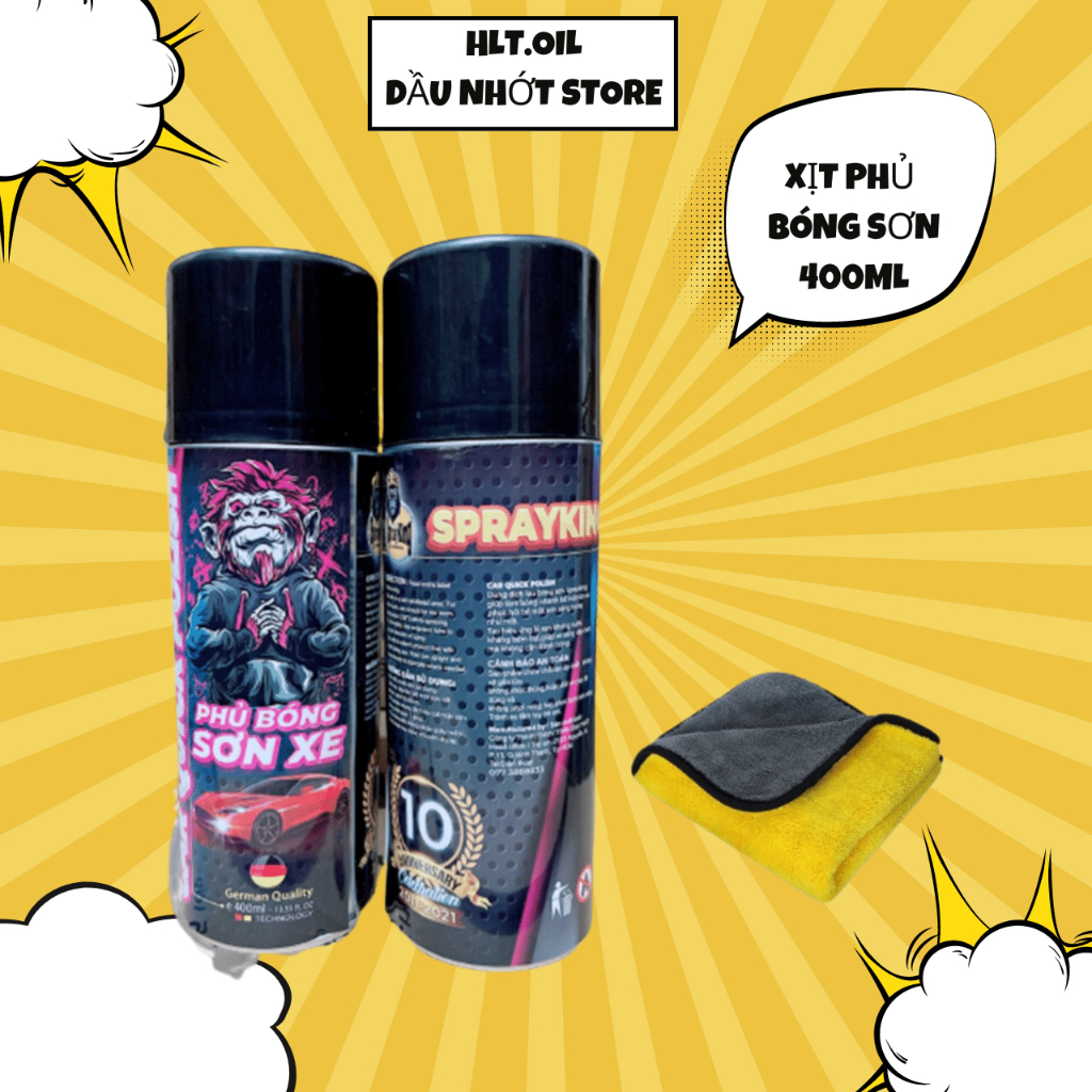Combo Xịt Phủ Bóng Sơn Xe Công nghê NANO - tạo hiệu ứng lá sen, kháng bụi bẩn, bền màu kèm khăn vàng xám