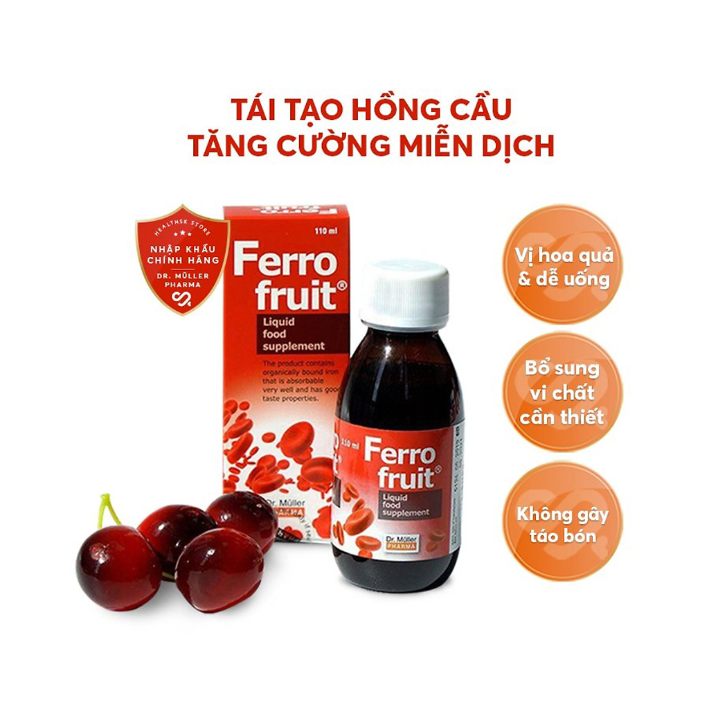 Siro sắt dạng uống Ferro Fruit 110ml GrowGreenAz vị trái cây- bổ sung sắt, bổ máu cho bà bầu, trẻ nhỏ và người thiếu sắt