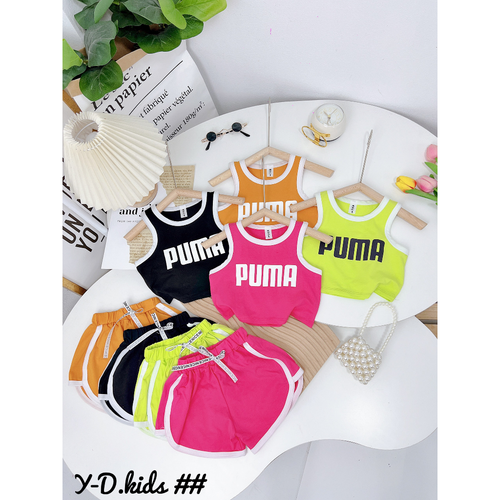 Bộ Ba Lỗ Puma Dáng Croptop Cho Bé Gái, Bộ Ba Lỗ Thể Thao Cá Tính Cho Bé Gái Mẫu Mới 2023