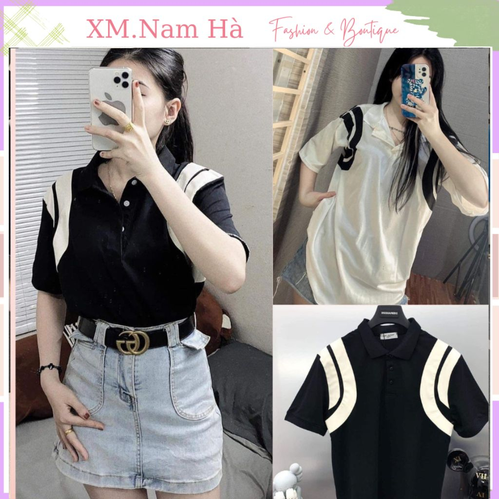 Áo polo cổ bẻ sọc vai ,áo thun Form thụng đẹp nam nữ mặc được phong cách thời trang thể thao
