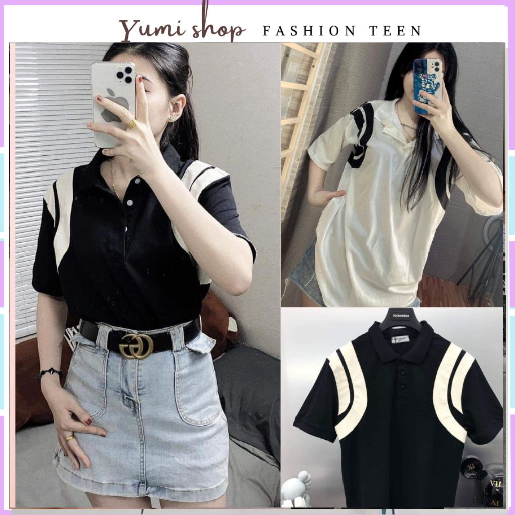 Áo polo cổ bẻ sọc vai ,áo thun Form thụng đẹp nam nữ mặc được phong cách thời trang cá tính.