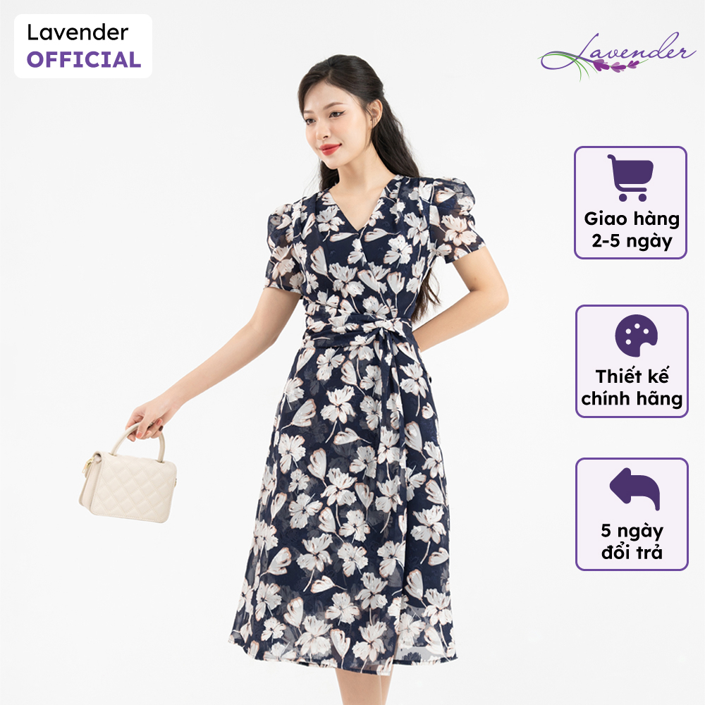 Đầm công sở thiết kế LAVENDER dáng xoè hoa tím than vạt rời D2801