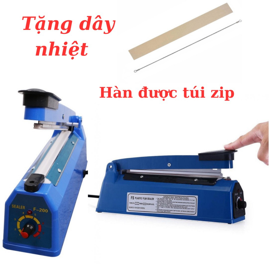 Máy hàn miệng túi zip bạc, máy ép nhiệt túi pfs200 vỏ nhựa hàn được nhiều chất liệu túi khác nhau 20cm