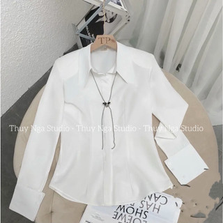 Áo Sơ Mi Trắng Nữ 𝗧𝗛𝗨𝗬 𝗡𝗚𝗔 𝗦𝗧𝗨𝗗𝗜𝗢 Thiết Kế Basic Form Ôm Tôn Dáng