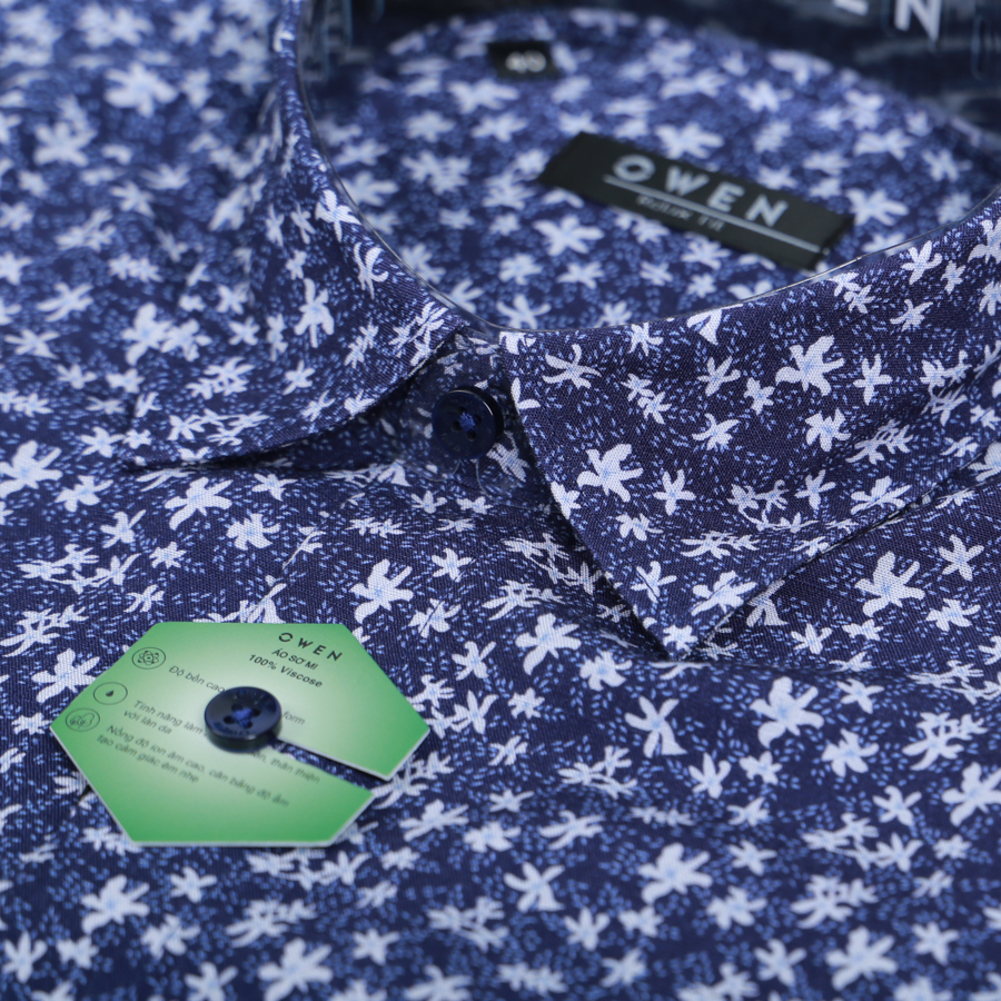 Áo sơ mi Nam ngắn tay Owen Relaxfit màu Navy Viscose - AE230073NT