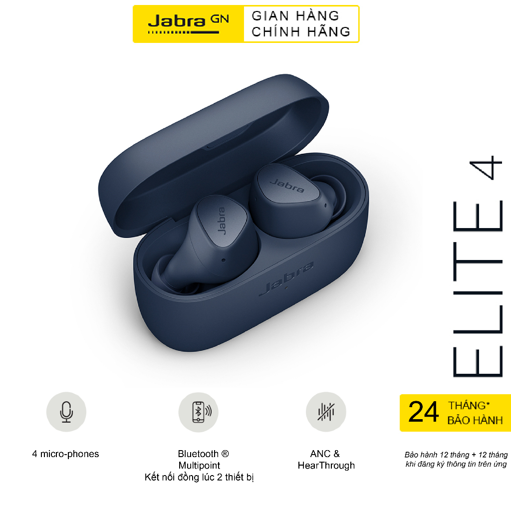 Tai Nghe True Wireless Jabra Elite 4 Chống Ồn Chủ Động IP55 Hàng Chính Hãng