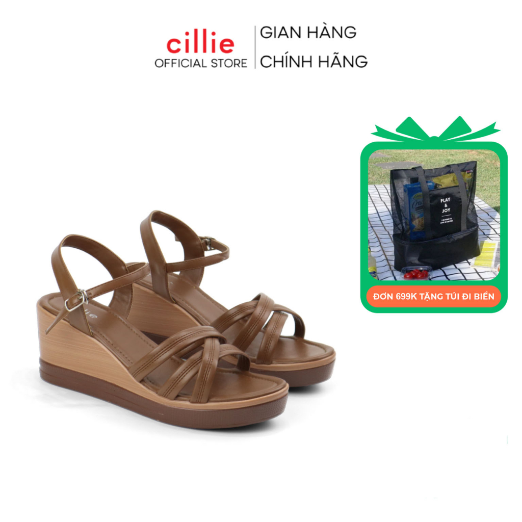 Giày sandal nữ đế xuồng quai dây đan basic đế nhẹ cao 7cm đi chơi dạo phố Cillie 1084