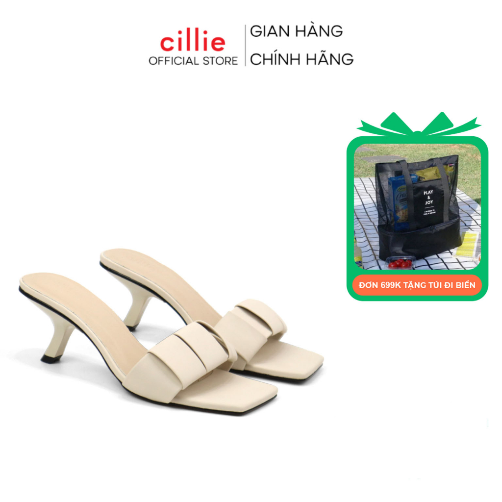 Guốc nữ quai đan ngang thời trang êm mềm gót xéo lạ bắt mắt gót nhọn cao 5cm Cillie 1100