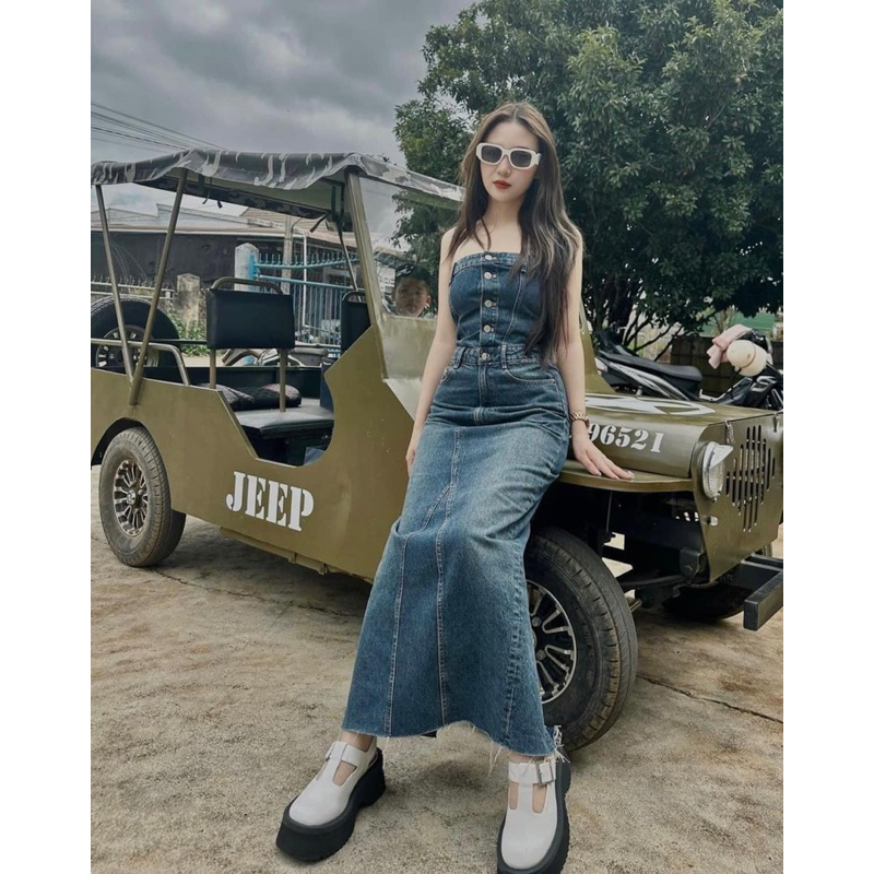 Váy jeans cúp ngực lưng chun siêu hothit hàng QC loại 1