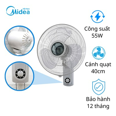 Phụ kiện quạt điện treo tường Midea FW40-6H công suất 55W 3 cánh 40cm quạt trần chạy êm tiết kiệm điện ANKOMI